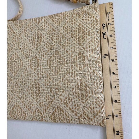 Cappelli NWOT Straw Woven Beige Small Clutch Bag With Rope Handle & Wooden Beads - Picture 6 of 13